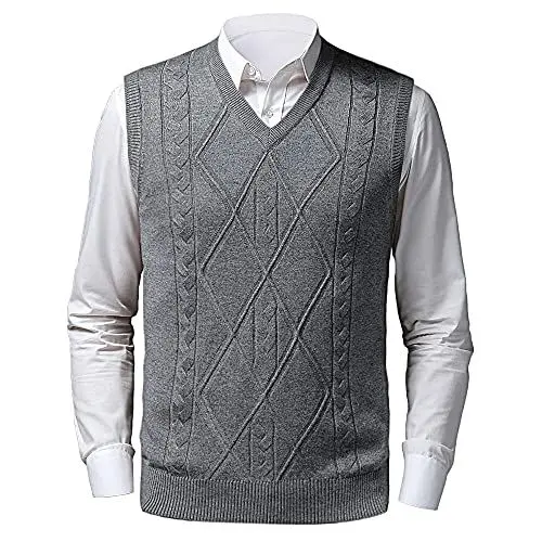 Produktbild: Oralidera Herren Merino Pullunder ärmelloser Strickwaren Klassische V-Ausschnitt Pullover Strickweste für Männer Feinstrick Strickjacke