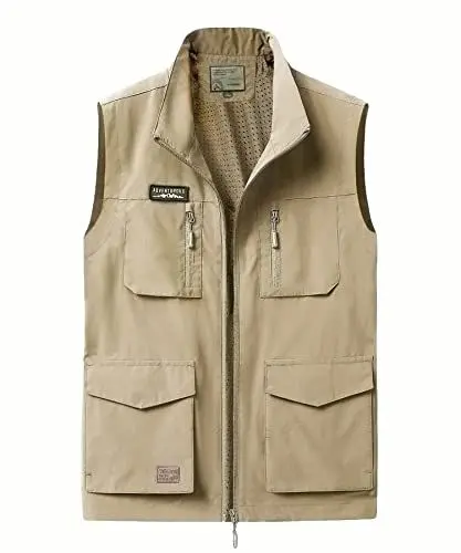 Produktbild: Oralidera Herren Outdoor Safari Weste mit Vielen Taschen Atmungsaktiv Anglerweste Ärmellos Jacke Leichte Outdoor-Weste Schnelltrocknend Freizeitweste, Khaki, XL