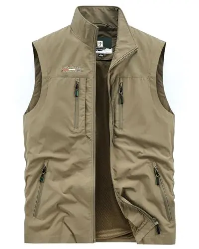 Produktbild: Oralidera Herren Outdoor Weste mit Vielen Taschen Anglerweste Safariweste Jagdweste Multifunktionsweste Freizeit Ärmellose Jacke Leicht Sommer Weste, Khaki, XXL