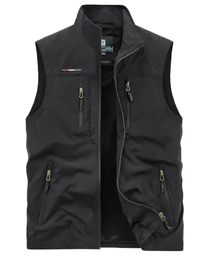 Produktbild: Oralidera Herren Outdoor Weste mit Vielen Taschen Anglerweste Safariweste Jagdweste Multifunktionsweste Freizeit Ärmellose Jacke Leicht Sommer Weste, Schwarz, XL