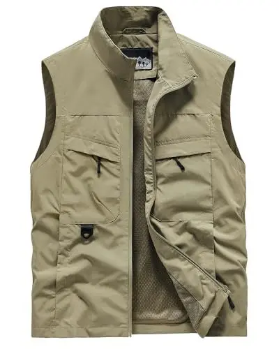 Produktbild: Oralidera Herren Angelnweste Atmungsaktiv Outdoor Weste mit Vielen Taschen Arbeitsweste Sportlich Sommerweste Leicht Reiseweste Schnell trocknende Funktionsweste, Khaki, XXL