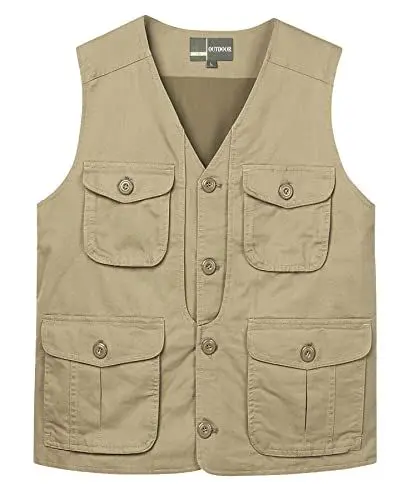 Produktbild: Oralidera Herren Sommer Outdoor Anglerweste Safari Reisen Fotografie Journalist Weste Multi-Taschen Utility Ärmellose Jacke Buttons Gilets, Khaki, XL