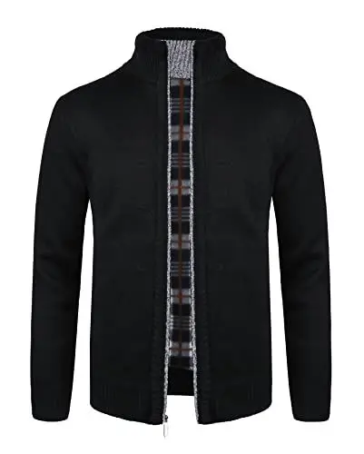 Produktbild: Oralidera Herren Strickjacke Mit Stehkragen Reißverschluss Herren Fleecejacke Langarm Winterjacke Sweatjacke Gestrickt Cardigan, Schwarz, S