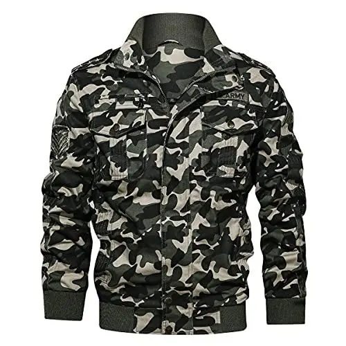 Produktbild: Oralidera Herren Übergangsjacke Field Jacket Outdoor Cargo-Jacke mit Multi Taschen Winterjacke Camouflage mit Reißverschluss und Druckknöpfen Winddichte Jacke