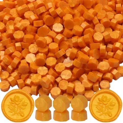 Produktbild: Gelb 300 Stück Wachsperlen für Siegel Siegelwachs Perlen Achteckiges Wachssiegel-Set für Einladungen, Karten, Umschläge, Weinpakete, Geschenkverpackungen (orangegelb)