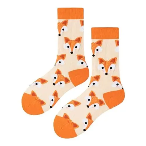 Produktbild: Orangene Socken mit Fuchs Motiv Lustige Verrückte Socken für Männer und Frauen Geschenksocken Unisex Einheitsgröße 36-43 Crew Socks 1-Paar…