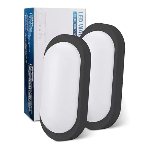 Produktbild: Oraymin 2 Stück LED Kellerlampe Schwarz, 18W 1710LM Deckenleuchte Oval, IP65 Feuchtraumleuchte LED Wandlampe Außen, 4000K Kellerleuchte Deckenlampe für Treppe Flur Keller Garten WC Garage