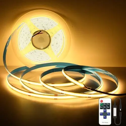 Produktbild: Oraymin COB LED Streifen 5M Warmweiß 3000K, LED Stripe Dimmbar 24V Flexibles COB LED Streifen Licht set, 480LEDs/M, LED Stripe mit RF Fernbedienung, CRI90+ helles Unterbaulicht -Ohne Netzteil