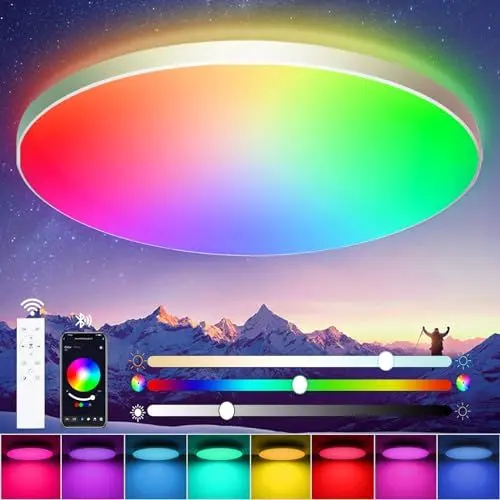 Produktbild: Oraymin LED Deckenleuchte Dimmbar mit Fernbedienung, 24W RGB Farbwechsel Deckenlampe mit APP-Steuerung, 2700K-6500K Rund LED Lampe für Schlafzimmer, Wohnzimmer, Kinderzimmer, Ø30CM