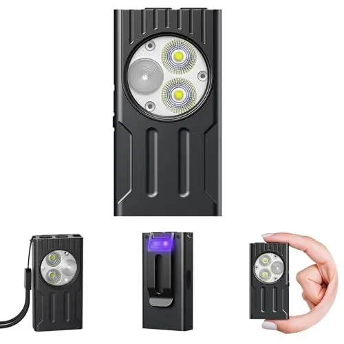 Produktbild: Orbecco Schlüsselanhänger EDC-Taschenlampe, 1000 Lumen Mini-Taschenlampe mit Magnet, wiederaufladbare UV-Taschenlampen für 80 Stunden, 8 Modi hohe Helligkeit für Outdoor-Abenteuer Camping Wandern