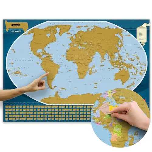 Produktbild: ORBIT Globes & Maps - Politische Weltkarte zum Rubbeln in deutsch, ca. 70x49cm, Aktuell 2025 mit ca. 200 Flaggen, Farbe Gold, Scratch Map Landkarte, Weltkarte zum Freirubbeln, Maßstab 1:50.000.000