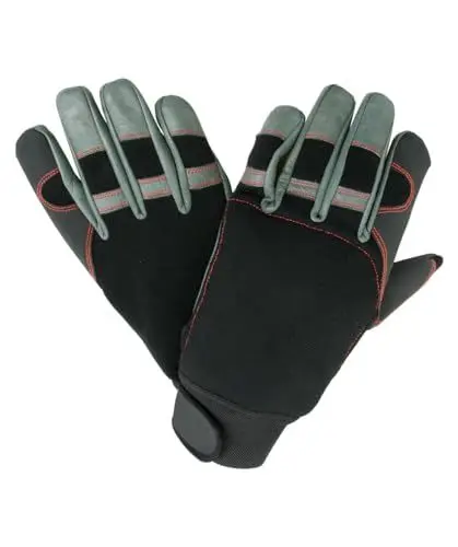 Produktbild: Oregon 295395 Schutzhandschuhe für Kettensägenarbeiten, vierfacher Stretchstoff, Größe L, Schwarz, Grau, Rot