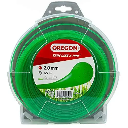 Produktbild: Oregon Trimmerfaden für Rasentrimmer, Ersatz Mähfaden 2mm für Motorsensen & Freischneider, Universal Freischneider Zubehör, Runder Allzweck Trimmerfaden 2mm x 127m Spule, Grün (69-358-GR)