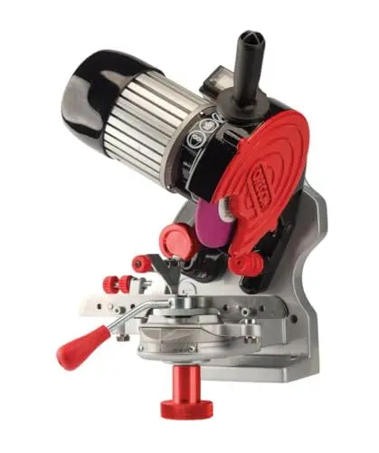 Produktbild: Oregon professionelle 230V Tisch-/Wand Sägeketten Schleifmaschine , für alle Sägeketten von Oregon, Stihl, Husqvarna und mehr, Kettensäge Schärfen - grau/schwarz/rot (410-230)