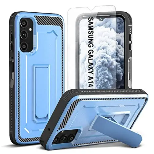 Produktbild: ORETECH für Samsung Galaxy A14 5G Hülle, Samsung A14 5G Hülle, Handyhülle Samsung A14 5G, mit (Ständer + Schutzfolie) Stoßfest Kratzfest Schutzhülle Ganzkörperschutz Samsung Galaxy A14 Hülle, Blau