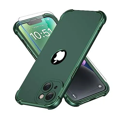 Produktbild: ORETECH für iPhone 14 Hülle Silikon, mit 2 Stück Schutzfolie, 360 Grad Ganzkörper Stoßfest Kratzfest Anti-Fingerabdruck Silikon Handyhülle für iPhone 14 Case 6,1 Zoll, Grün