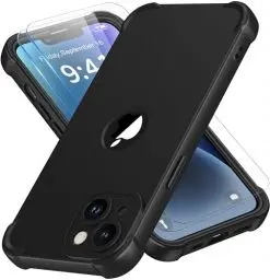 Produktbild: ORETECH für iPhone 14 Hülle, mit (2 Stück Schutzfolie)(Vollständiger Kameraschutz), Handyhülle iPhone 14, 360 Grad Ganzkörper Schutzhülle Stoßfest Kratzfest Silikon Hülle iPhone 14 Case, Schwarz