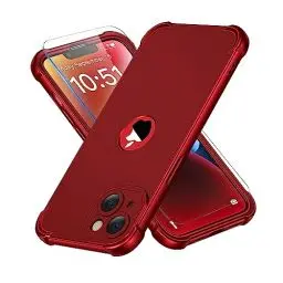 Produktbild: ORETECH für iPhone 14 Hülle Silikon, mit 2 Stück Schutzfolie, 360 Grad Ganzkörper Stoßfest Kratzfest Anti-Fingerabdruck Silikon Handyhülle für iPhone 14 Case 6,1 Zoll, Rot