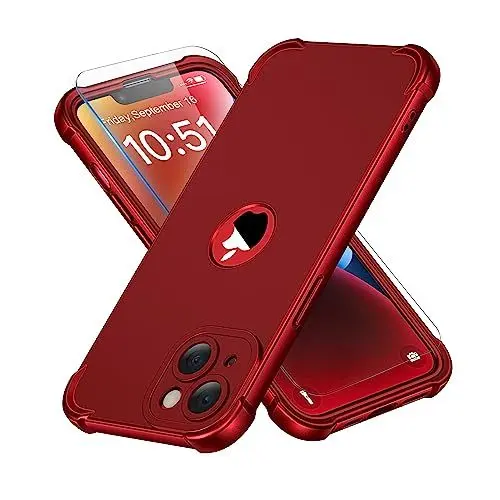 Produktbild: ORETECH für iPhone 14 Hülle Silikon, mit 2 Stück Schutzfolie, 360 Grad Ganzkörper Stoßfest Kratzfest Anti-Fingerabdruck Silikon Handyhülle für iPhone 14 Case 6,1 Zoll, Rot