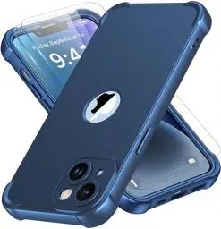 Produktbild: ORETECH für iPhone 14 Hülle, mit (2 Stück Schutzfolie)(Vollständiger Kameraschutz), Handyhülle iPhone 14, 360 Grad Ganzkörper Schutzhülle Stoßfest Kratzfest Silikon Hülle iPhone 14 Case, Blau