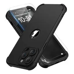 Produktbild: ORETECH für iPhone 14 Pro Hülle, mit (2X Schutzfolie)(Eingebauter Kameraschutz), Handyhülle iPhone 14 Pro, 360 Grad Ganzkörper Schutzhülle Stoßfest Kratzfest Silikon Hülle iPhone 14 Pro Case, Schwarz