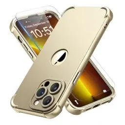 Produktbild: ORETECH für iPhone 14 Pro Hülle, mit 2 Stück Schutzfolie, 360 Grad Ganzkörper Stoßfest Kratzfest Silikon Handyhülle für iPhone 14 Pro 6,1 Zoll, Gold