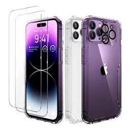 Produktbild: ORETECH für iPhone 14 Pro Max Hülle, iPhone 14 Pro Max Case, mit (2X Schutzfolie + Kameraschutz) Stoßfest Kratzfeste Ganzkörper Schutzhülle Transparent Hülle Handyhülle iPhone 14 Pro Max, Durchsichtig