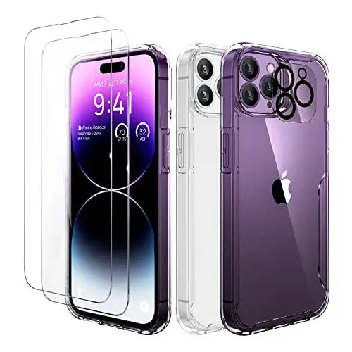 Produktbild: ORETECH für iPhone 14 Pro Max Hülle, iPhone 14 Pro Max Case, mit (2X Schutzfolie + Kameraschutz) Stoßfest Kratzfeste Ganzkörper Schutzhülle Transparent Hülle Handyhülle iPhone 14 Pro Max, Durchsichtig
