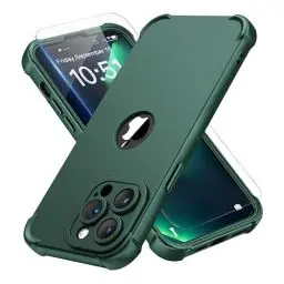 Produktbild: ORETECH für iPhone 14 Pro Hülle, mit (2X Schutzfolie)(Eingebauter Kameraschutz), Handyhülle iPhone 14 Pro, 360 Grad Ganzkörper Schutzhülle Stoßfest Kratzfest Silikon Hülle iPhone 14 Pro Case, Grün