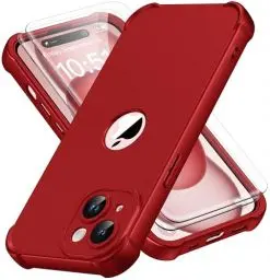 Produktbild: ORETECH für iPhone 15 Hülle, Handyhülle iPhone 15, Hülle iPhone 15, mit (2X Schutzfolie, Vordere und Hintere Hülle)(Lückenloser Kameraschutz) 360 Grad Stoßfest Silikon Schutzhülle iPhone 15 Case, Rot
