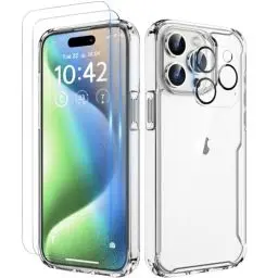 Produktbild: ORETECH für iPhone 15 Pro Hülle, Handyhülle iPhone 15 Pro, mit (2x Displayschutzfolie, Kameraschutz, Transparent Hülle), Stoßfest Schutzhülle (Militärschutz) Hülle iPhone 15 Pro Case 6.1