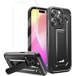 Produktbild: ORETECH für iPhone 15 Pro Hülle, mit (Schutzfolie)(Ständer), Handyhülle iPhone 15 Pro, (Militärischer Schutz) Stoßfest Kratzfest Hardcase Schutzhülle Ganzkörperschutz Hülle iPhone 15 Pro 6,1