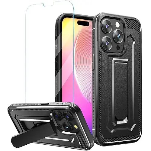 Produktbild: ORETECH für iPhone 15 Pro Hülle, mit (Schutzfolie)(Ständer), Handyhülle iPhone 15 Pro, (Militärischer Schutz) Stoßfest Kratzfest Hardcase Schutzhülle Ganzkörperschutz Hülle iPhone 15 Pro 6,1