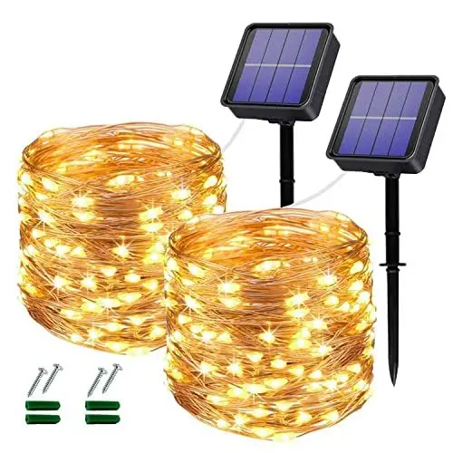 Produktbild: Oreunik Solar Lichterkette Aussen, 2×12M Total 240LED Wasserdicht Lichterkette Warmweiß Innen/Außen Dekoration Beleuchtung für Garten,Terrasse Hof,Bäume,Party,Festival,Hochzeit Deko (Warmweiß)