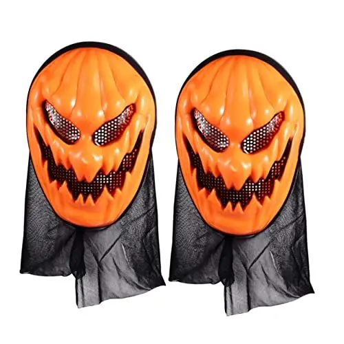 Produktbild: ORFOFE Halloween-Kürbis-Geistermasken-Set 2-teilig gruselige Teufelsmasken orangefarbene dehnbar bequem realistisches Design