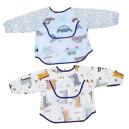 Produktbild: ORFOFE 2stücke Babylätzchen Fettabweisend Esszimmerkleidung Langarm Schürze Für Kleinkinder Babybedarf Mit Vordertasche Für Spielzeug Schutz Vor Flüssigkeiten