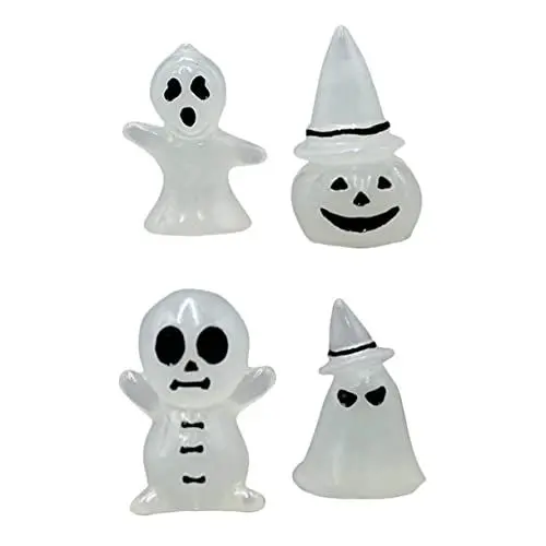 Produktbild: ORFOFE 4 Stück Leuchtende Geisterverzierung Halloween-Dekoration Halloween-Party- Halloween-wohndekoration Mini- Geisterfigur Halloween Leuchtende Ornamente Wohnkultur Weiß Harz