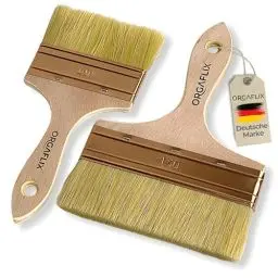 Produktbild: ORGAFLIX Flächenstreicher 150mm + 100mm für Öl, Lacke, Lasur, Beizen, Acryl, Kreidefarbe - Perfekt für große Flächen, Lasurpinsel Holz außen, Ölpinsel Holz, Flachpinsel, Lackpinsel, Pinselset