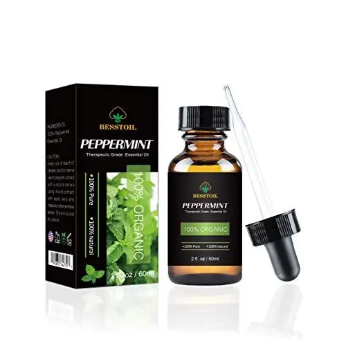 Produktbild: Organisches ätherisches Pfefferminzöl, 100% reines pflanzliches Aromatherapieöl in therapeutischer Qualität für Diffusor, Entspannung, Konzentration, Schmerzlinderung durch Besstoil (60 ml)
