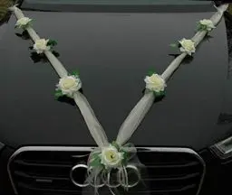Produktbild: Organza M Auto Schmuck Braut Paar Rose Deko Dekoration Autoschmuck Hochzeit Car Auto Wedding Deko Girlande PKW (Ecru/Weiß)