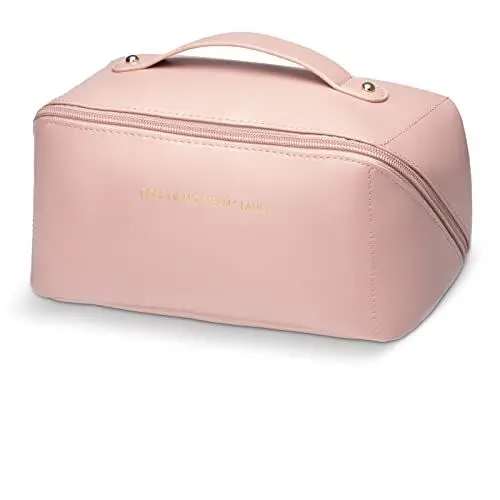 Produktbild: OrgaWise Kosmetiktasche Tragbare Kosmetiktasche Reise Kulturbeutel Aus Leder Wasserdicht Kosmetik Reisetasche mit Reißverschluss Kosmetische Portable Make-up Tasche, rosa