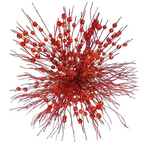 Produktbild: OrgMemory Künstliche Beeren, 24Stück 3 Stile, Glitzer Zweige, Glitzer Beeren Stiele für Weihnachtsbaum Vase DIY Kranz Handwerk Geschenk Dekor (Rot)