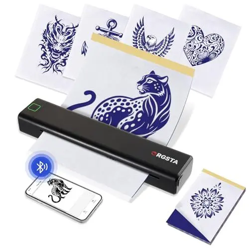 Produktbild: ORGSTA S008 Tätowier Schablonendrucker Bluetooth Thermodrucker Tattoo mit 10 Stück Papier, Tattoo Vorlage Ducker Kabelloser Thermodrucker für Künstler und Anfänger