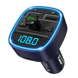 Produktbild: ORIA Auto Bluetooth 5.3 FM Transmitter, Bluetooth Adapter mit 2 USB Anschlüsse (2,4A &1A), Auto Radio Adapter, KFZ Freisprechen, LED Anzeige, TF Karte & USB-Stick verfügbar - Blau