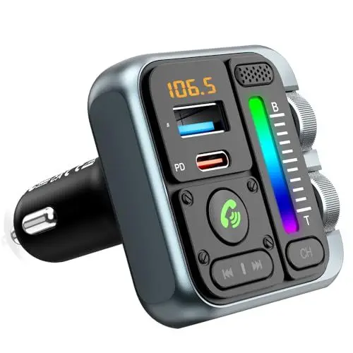 Produktbild: ORIA Bluetooth 5.3 FM Transmitter für Auto, Bluetooth Auto Radio Adapter mit PD30W & QC2.0 & USB Schnellladung, KFZ Car Kit, mit Freisprechanrufe, Bässe und Höhen, Unterstützt BT & U-Disk