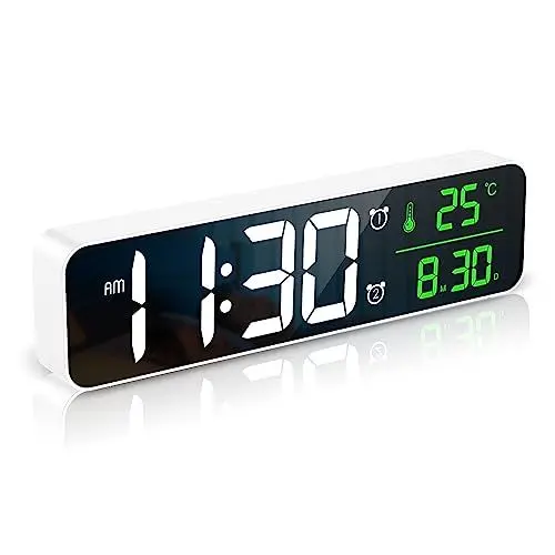 Produktbild: ORIA Digitale LED Wanduhr, 10,5 Zoll LED Wand Tischuhr mit Datum/Temperatur, ℃/℉, Zeitgedächtnis, 2 Alarmen, Klingelton/Lautstärke/5 Einstellbare Helligkeit, 1,5m USB Kabel (kein Adapter) Weiß