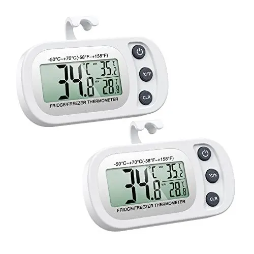 Produktbild: ORIA Kühlschrank Thermometer, 2 Stk. Digitale Gefrierschrank Thermometer, Küchenthermometer Refrigerator Thermometer, Haken & Magnetisch, Max/Min Funktion, für Hause, Bars, Cafés - 2er Pack