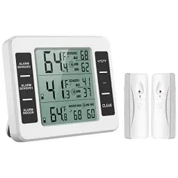 Produktbild: ORIA Kühlschrank Thermometer Gefrierschrank Thermometer, Kühlschrankthermometer Innen Außen Thermometer mit 2 Sensoren, Temperatur Alarm, MIN/MAX, Temperaturtrendanzeige Pfeil