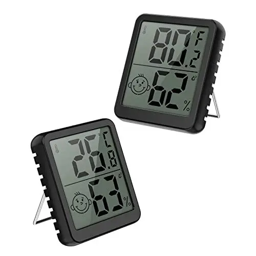 Produktbild: ORIA Mini LCD Digital Thermometer Hygrometer, 2 Stk. Digitales Thermo-Hygrometer Innen, Raumthermometer und Luftfeuchtigkeitsmesser LCD Bildschirm, ℃/℉ Schalter, für Raum Babyzimmer Büro- Schwarz