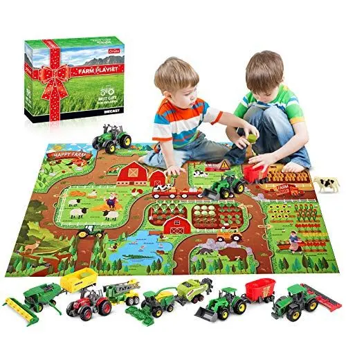 Produktbild: Oriate Bauernhof Traktor Spielzeug, Druckguss, DIY Fahrzeuge LKW Maschinen Spielset 38-teilig mit Nutztier, Realistisches Pädagogisches Farm-Set für Kinder, inklusive Mähdrescher, Anhänger, Kuh